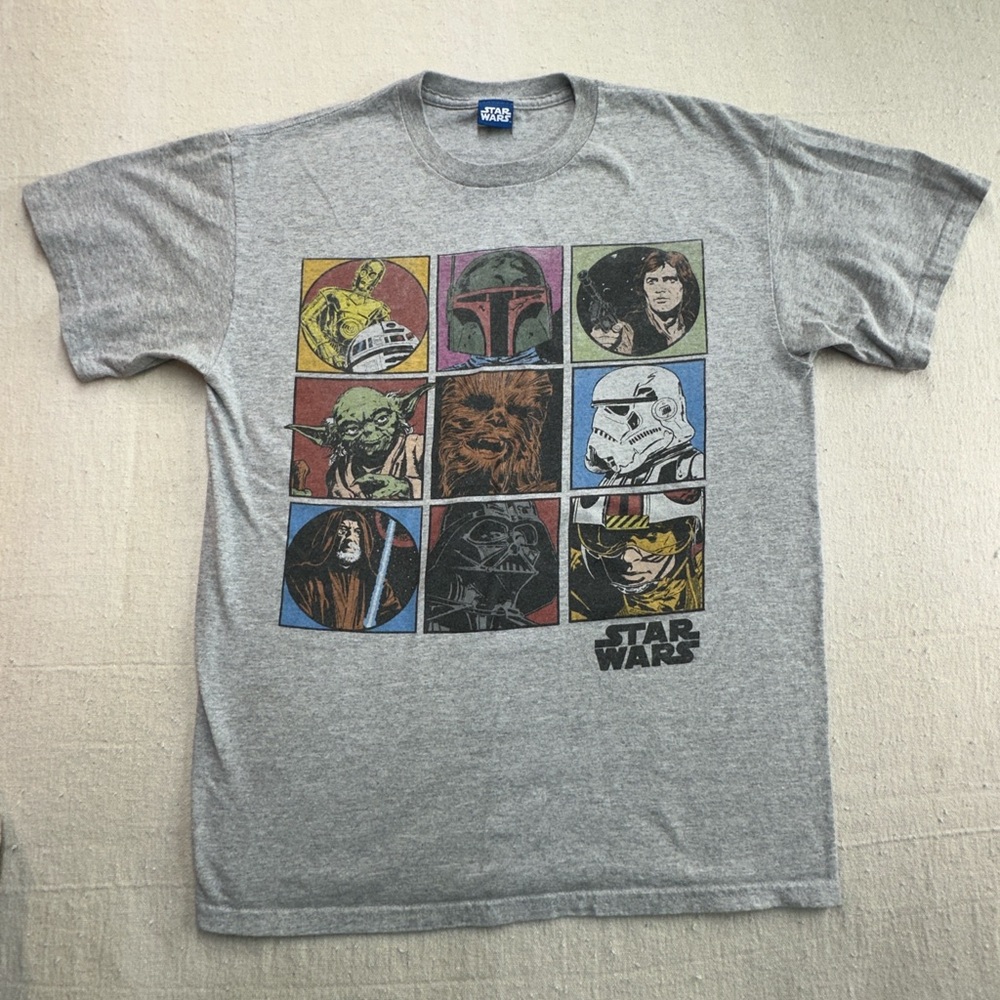 Star Wars Graphic Tee Grid Characters Yoda Vader Boba Fett Size Medium GUC